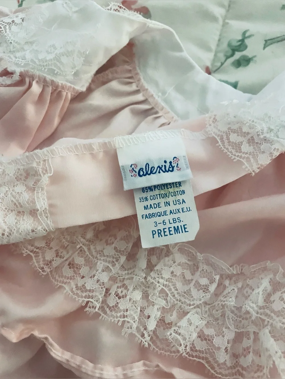 Vintage Alexis Baby Dress Pink Lace Ruffle 2 Piece Set Cotton Blend Preemie
